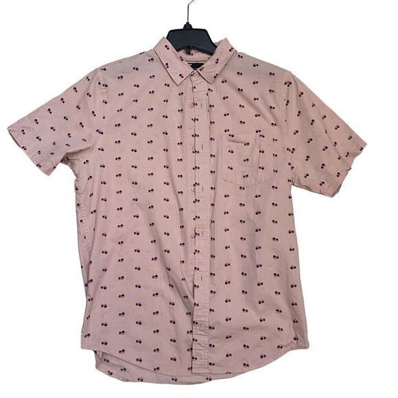 Public Opinion Men's Short Sleeve Button Down Pink Sunglass Print Size Medium - Picture 1 of 7